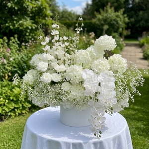 Grande boule de fleurs de 100 cm, centre de table personnalisé, arrangement en soie explosive de roses blanches et d'hortensias, décoration pour mariage, anniversaire, événement - Product Image 5