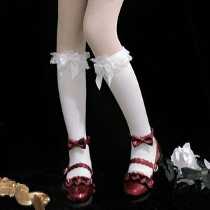 Women Velvet Lace Mid Calf Stockings Black White Cotton Medium Thickness Solid Color Youth Wear Resistant Anti Snagging - Product Image 2