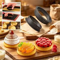 Cercle à tarte antiadhésif résistant à la chaleur, ensemble de moules à gâteau perforés pour pâtisserie, outils de pâtisserie DIY
