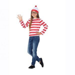 Costume de cosplay pour la Semaine du <span class=keywords><strong>Livre</strong></span> : Ensemble complet Papa-Maman-Enfant avec chemise rayée, chapeau et lunettes - Où est Waldo ? - Product Image 5