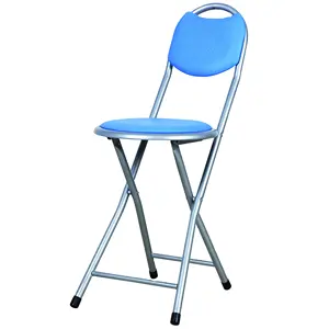 Grosir kursi lipat tinggi batang baja portabel, meja dan kursi luar ruangan kursi lipat logam retro warna-warni kustom