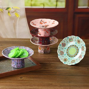 Plato Alto de Cerámica para Frutas y Postres, Estilo Mystical Arts, para Fiestas de Té y Decoración del Hogar, Juego de 6 Piezas - Product Image 2