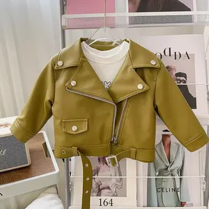 2-7 Years Kids Pu Coat Brown Short Motorcycle Jacket Children's Clothing For Girls Leather Jacket Boys Coats Outwears