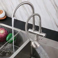 Nouvelle Arrivée Robinet de Cuisine Mural en Acier Inoxydable 304 Brossé Luxe Léger à 2 Poignées avec Douchette Extractible Rotative à 360 Degrés
