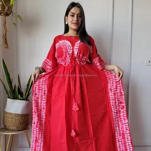 El yapımı yaz tatili giymek kravat boya mavi renk güzel pamuk Blend kısa Kaftan Kaftan Kaftan Jet tarzı ile Kaftan