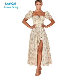 เดรสแม็กซี่ลายดอกไม้สำหรับผู้หญิงชุดเดรสลำลองผ่าสูงสำหรับฤดูร้อนผลิตตามสั่งล่าสุด - Product Image 2