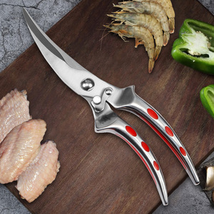 <b>Kitchen</b> Chicken Bone <b>Shears</b> Stainless Steel Red Handle Home Use Straight Head 0360 - Product Image 1