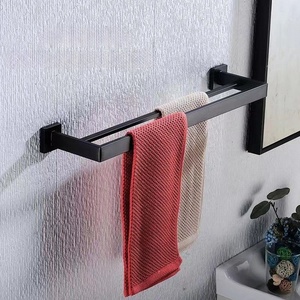 Porte-serviettes mural en acier inoxydable noir avec étagère, organisateur de rangement minimaliste pour salle de bain, support fixe pour serviettes - Product Image 3