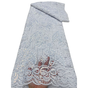 Pur blanc Guipure dentelle Sequin broderie tissu Soluble dans l'eau dentelle femme africaine robe de mariée robe de soirée robe de soirée - Product Image 1