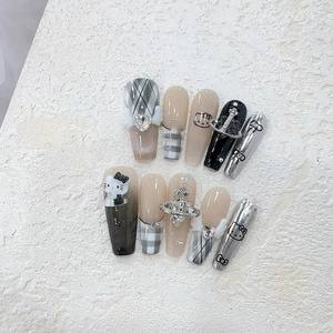 เล็บอะคริลิคทรงอัลมอนด์ลายดอกไม้ ทำมือ 10 ชิ้น พร้อมตัวอย่างฟรี แบบกดติดสำเร็จรูปทรงเฟรนช์ สไตล์เล็บสติลเลตโต้ สำหรับนิ้วมือ <span class=keywords><strong>หมาย</strong></span><span class=keywords><strong>เลข</strong></span>รุ่น - Product Image 2