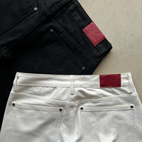 Jean Baggy Homme en Denim Selvedge Japonais Brut Vintage, Noir Jet et Crème, avec Boutons à Deux Pointes Personnalisés de Qualité Supérieure
