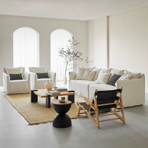Sofá Modular Reclinable Zayshine <span class=keywords><strong>de</strong></span> Lino Blanco Estilo Wabi-Sabi Francés con Relleno <span class=keywords><strong>de</strong></span> Plumas, Conjunto <span class=keywords><strong>de</strong></span> Sofás para Sala <span class=keywords><strong>de</strong></span> Estar <span class=keywords><strong>de</strong></span> <span class=keywords><strong>3</strong></span> <span class=keywords><strong>Plazas</strong></span>, Sofá en Forma <span class=keywords><strong>de</strong></span> I para Villa - Product Image 2