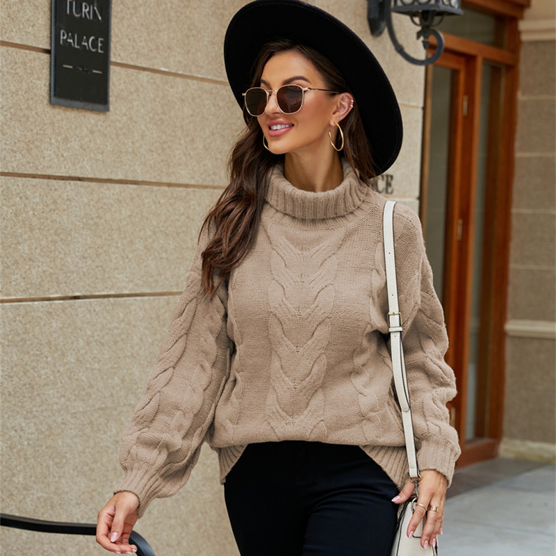 Autumn winter ladies solid color turtleneck women high collar knitted turtleneck sweater