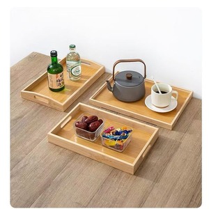 Ensemble de plateaux de service en bambou rectangulaires, plateaux en bois naturel pour le thé, le café, la maison, la cuisine, la salle à manger, décoration, cadeau - Product Image 3