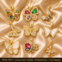 LUOYUNE Collier avec pendentif papillon en laiton plaqué or 18 carats, zircon coloré et étincelant, breloques en zircon arc-en-ciel pour femme, cadeau d'anniversaire