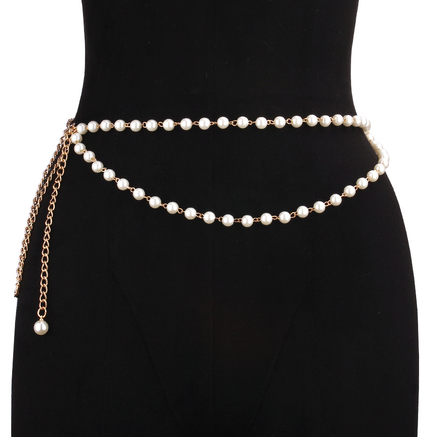 Chaîne de taille double couche en perles d'imitation d'or