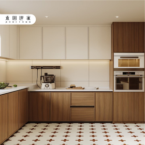 Modern Full Integral Wood Lacquer Kitchen Cabinets with Melamine Board Doors Panel Style Simple Design by Hetian