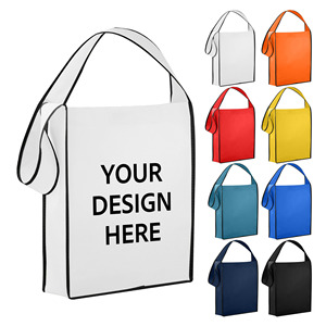 Sac fourre-tout personnalisé en non-tissé avec logo, à soufflet et bandoulière unique, idéal pour les cadeaux promotionnels <span class=keywords><strong>de</strong></span> salons professionnels - Product Image 1