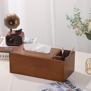 Boîte à mouchoirs en bois massif, nouveau style chinois, boîte de rangement de bureau avec porte-stylo pour table basse de salon - Product Image 1
