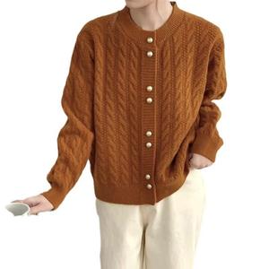 Autumn New Vintage Gold Button Gentle Style Knitted Cardigan Round Neck Solid Color Design Sweater <strong>Top</strong> - Product Image 5