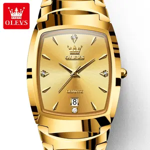 Olevs - Relógio de pulso masculino de quartzo com pulseira de aço de tungstênio, relógio de pulso à prova d'água e calendário, marca de topo genuína