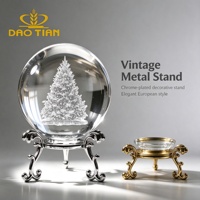 Boule de cristal personnalisée pour arbre de Noël, sphère gravée au laser avec base, nom et date personnalisés, souvenir de vacances, boîte cadeau, vente en gros