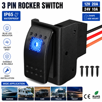 Interrupteur à bascule 3 broches 12V 20A 24V 10A IP65 étanche avec LED bleue, montage latéral en forme de L, pour bateau, voiture, camping-car