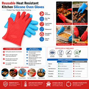 Gants de <span class=keywords><strong>cuisine</strong></span> en silicone réutilisables avec logo personnalisé, OEM ODM, résistants à la chaleur, pour la cuisson, vente en gros - Product Image 1