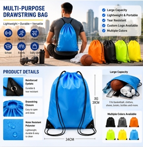 Multipurpose Water Resistant Polyester Drawstring Bag Global Recycled Standard Eco Friendly Custom Logo Bulk Cinch Sport Ba - Product Image 2