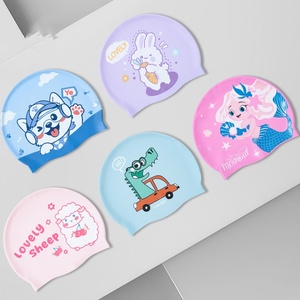 Bonnet de bain en silicone pour enfants, dessin animé, imperméable, <span class=keywords><strong>protection</strong></span> des oreilles, <span class=keywords><strong>bandeau</strong></span> doux, design mignon pour garçons et filles, cheveux longs, <span class=keywords><strong>natation</strong></span> - Product Image 3
