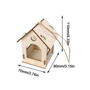 Legno naturale non finito nido di uccello fatto da te appeso gabbia di legno uccello uccello gabbia con cordino per la decorazione esterna - Product Image 5
