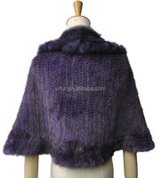YR331B Damen Gestrickter Echter Nerzpelz-Schal Rot und Lila Braut-Pelzcape für Hochzeit und Party
