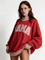 Sweat-shirt à col montant taille standard pour femmes et adolescentes 2026 – Haut d'hiver ample et court à manches longues