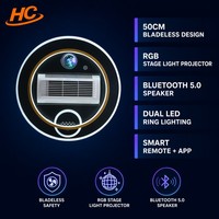 Ventilateur de plafond sans pales de 50 cm avec éclairage de scène RGB et haut-parleur Bluetooth - Double anneau LED, télécommande, luminaire intelligent moderne