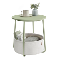Table d'appoint moderne vert laurier à 2 niveaux avec panier en tissu Table basse en bois avec rangement