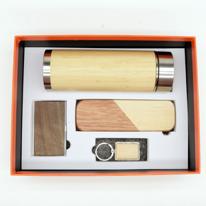 Wholesale Bamboo Wood Gift Set Eco-Friendly Bamboo Vacuum Cup Speaker Card Holder Keychain LED Clock Pen Holder and Pen Set Gift