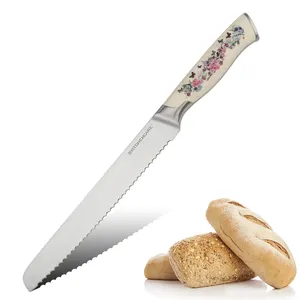 KITCHENCARE Couteau de cuisine à manche blanc Couteau à gâteau dentelé personnalisé Couteau à pain professionnel en acier inoxydable