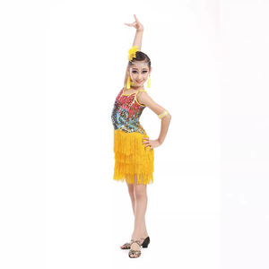 Children's Latin Dance Costume <b>Sequined</b> Tassel Skirt Girls Performance Wear Competition Dress Yellow <b>Red</b> Blue - Product Image 4