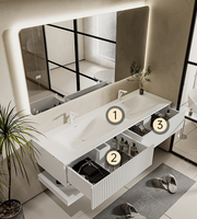 Comptoir de salle de bain moderne en pierre frittée avec miroir intelligent mural, lavabo en pierre étanche pour usage hôtelier