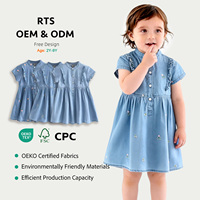 Robe en jean légère à volants floraux pour filles, vente en gros, robe en jean pour enfants