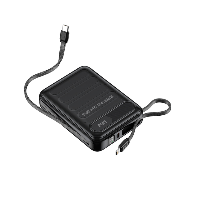 Portable Power Bank With Built In Type-C Cable ABS+PC Material Multi Protocol Fast Charging External Battery