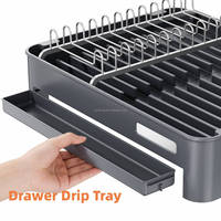 WIREKING Égouttoir à vaisselle antirouille à un seul niveau avec bac de récupération pour 11 assiettes, porte-couverts, rangement de cuisine sur comptoir