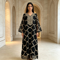 Robe Abaya Maxi Élégante et Décontractée en Chiffon de Soie pour Femme, Style Moyen-Orient, Broderie Dorée, Jalabiya Kaftan Dubaï