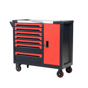 <span class=keywords><strong>Armoire</strong></span> à outils de garage robuste noire et rouge, chariot à outils d'atelier, boîte à outils, coffre à outils - Product Image 1