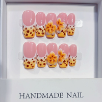 351-355 Faux ongles à presser 3D faits main motif fleurs cercueil, 10 pièces