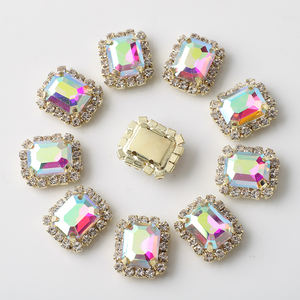 Zhubi 12*14mm Zircon Micro pavé Rectangle 10 pièces or griffe Hot Fix résine strass couture vêtements accessoires - Product Image 5