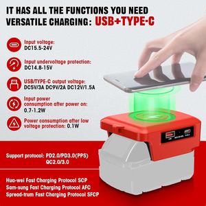 Chargeur <span class=keywords><strong>sans</strong></span> <span class=keywords><strong>fil</strong></span> compatible avec la batterie Milwaukee 18V, charge rapide 15W avec port de sortie USB / Type-C, station de charge <span class=keywords><strong>sans</strong></span> <span class=keywords><strong>fil</strong></span> - Product Image 4