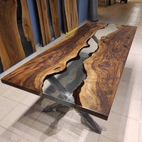 Table de salle à manger personnalisée en bois de noyer massif pour villa, restaurant, hôtel, cuisine, avec dalle en résine époxy faite à la main et coquillages