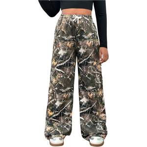 Pantalones Anchos de Camuflaje Personalizados para Niña, Pantalones Deportivos Holgados con Cordón en la Cintura y Bolsillos, Transpirables, 100% Poliéster, Tela de Rizo - Product Image 1