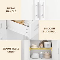 Îlot de cuisine avec prise électrique, armoire de rangement en bois massif à feuilles rabattables, tiroirs, étagères ouvertes, poubelle, blanc, salle à manger